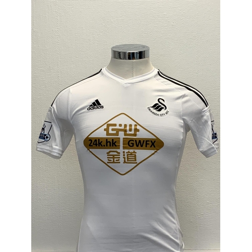 1138 - Swansea 2014 - 2015 Match Worn Football Shirt: Home short sleeve number 11 with Premier League badgi... 