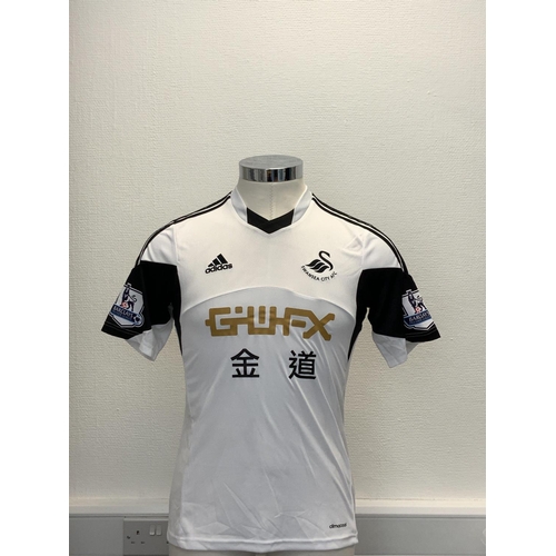 1140 - Swansea 2013 - 2014 Match Worn Football Shirt: Home short sleeve number 7 with Premier League badgin... 