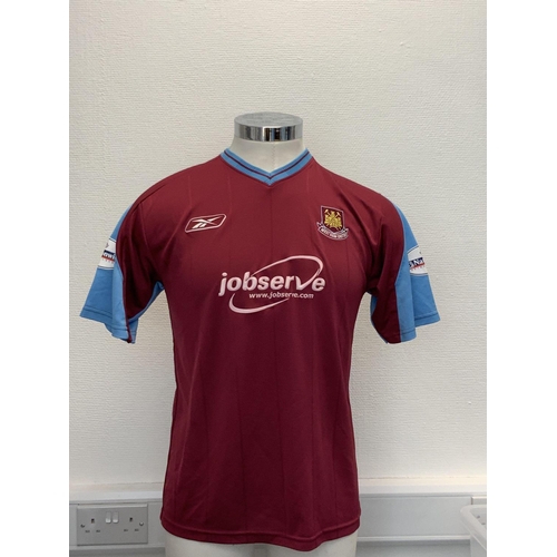 1160 - West Ham 2003 - 2004 Match Worn Football Shirt: Home short sleeve number 4 with Nationwide badging t... 