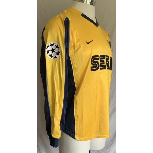 1184A - Ljungberg Arsenal 2000 - 2001 Match Worn Football Shirt: Long sleeve Nike Sega yellow shirt. Ljungbe... 