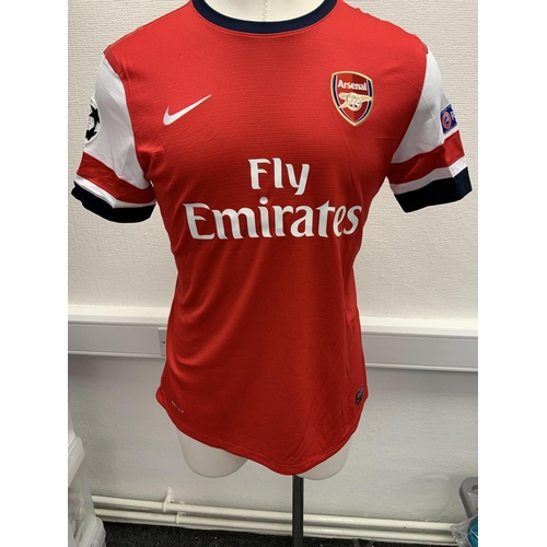 1196 - Arsenal 2013 - 2014 Match Worn Football Shirt: Home short sleeve number 20 with Champions League bad... 