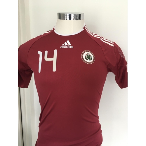 1334 - Latvia 2012 Match Worn Football Shirt: Home short sleeve number 14. Worn By Andrey Perepletkin v Pol... 