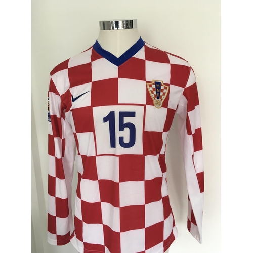 1342 - Croatia 2012 Match Worn Football Shirt: Home long sleeve number 15 with 2010 World Cup Qualifiers ba... 