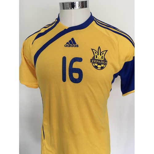 1347 - Ukraine 2009 Match Worn Football Shirt: Home short sleeve number 16 with 2010 World Cup Qualifiers b... 