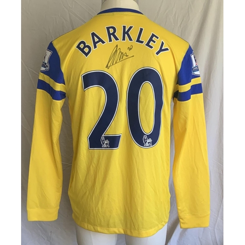 1365 - 2013 - 2014 Everton Match Issued Football Shirt: Yellow large Nike long sleeve shirt with Premier Le... 