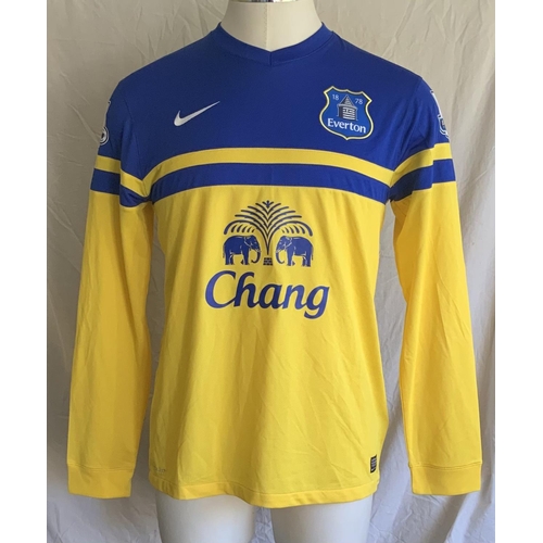 1365 - 2013 - 2014 Everton Match Issued Football Shirt: Yellow large Nike long sleeve shirt with Premier Le... 