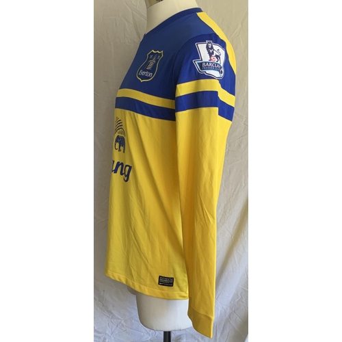 1365 - 2013 - 2014 Everton Match Issued Football Shirt: Yellow large Nike long sleeve shirt with Premier Le... 