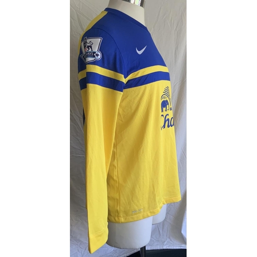 1365 - 2013 - 2014 Everton Match Issued Football Shirt: Yellow large Nike long sleeve shirt with Premier Le... 