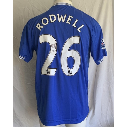 1368 - 2009 - 2010 Everton Match Worn Football Shirt: Blue Le Coq short sleeve shirt with Premier League ba... 