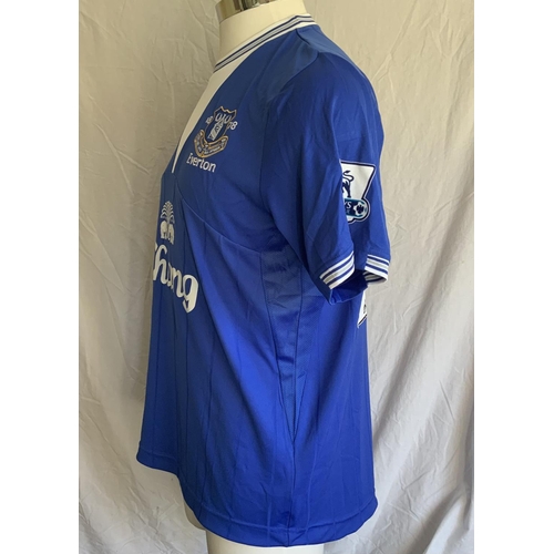 1368 - 2009 - 2010 Everton Match Worn Football Shirt: Blue Le Coq short sleeve shirt with Premier League ba... 