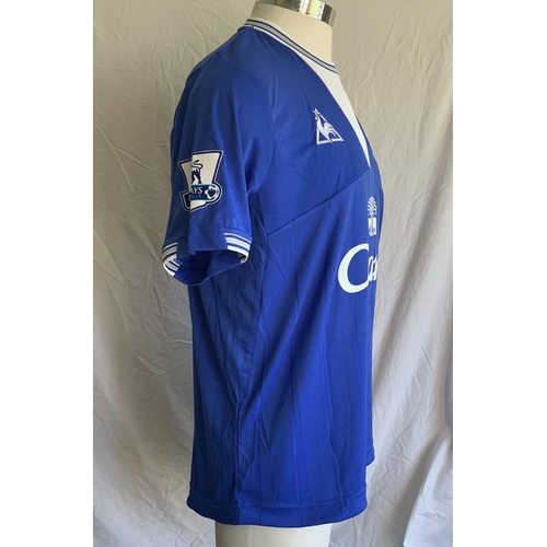 1368 - 2009 - 2010 Everton Match Worn Football Shirt: Blue Le Coq short sleeve shirt with Premier League ba... 