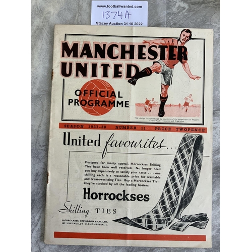 1374A - 37/38 Manchester United v Nottingham Forest Football Programme: Fair/good condition with no team cha... 