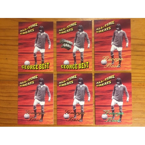 1617 - George Best Jim Hossack Trade Cards: All Time Greats. Includes rare promo card and foil cards. 18 pr... 