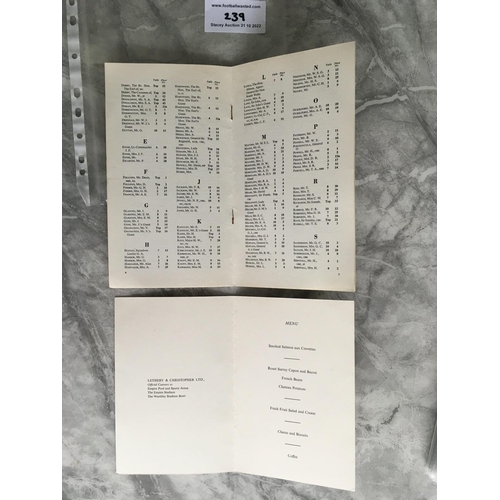 239 - 1966 World Cup Final Luncheon Menu + Seating Plan: Seating plan which has World Cup logo to cover an... 