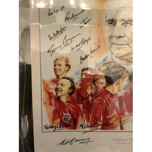 242 - England 1966 World Cup Fully Signed Football Print: Stunning 1991 print originally signed by the Eng... 