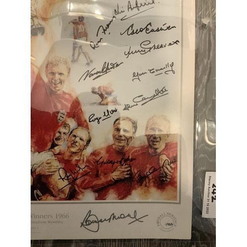 242 - England 1966 World Cup Fully Signed Football Print: Stunning 1991 print originally signed by the Eng... 