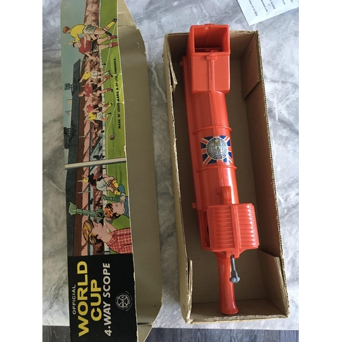 254 - 1966 Football World Cup Boxed Kids Telescope: Rare chance to obtain the red 4 way scope in original ... 