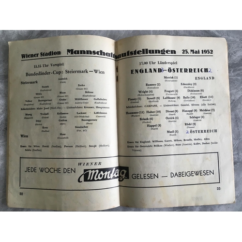 273 - 1952 Austria v England Football Programme: Famous Lion of Vienna match with reference to Nat Lofthou... 