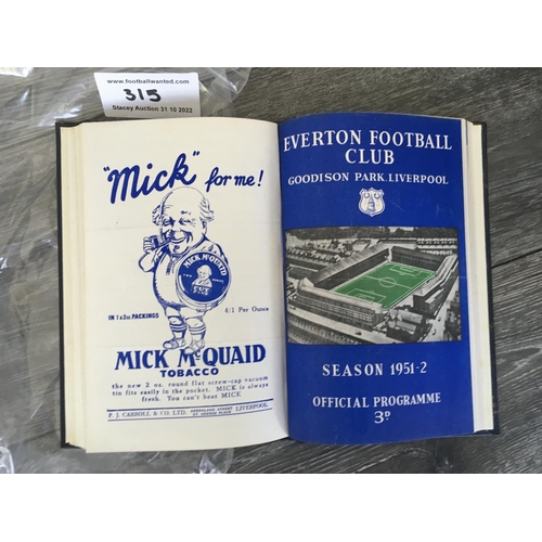 315 - 51/52 Everton Bound Volumes Of Football Programmes: First team only with covers in mint condition. E... 