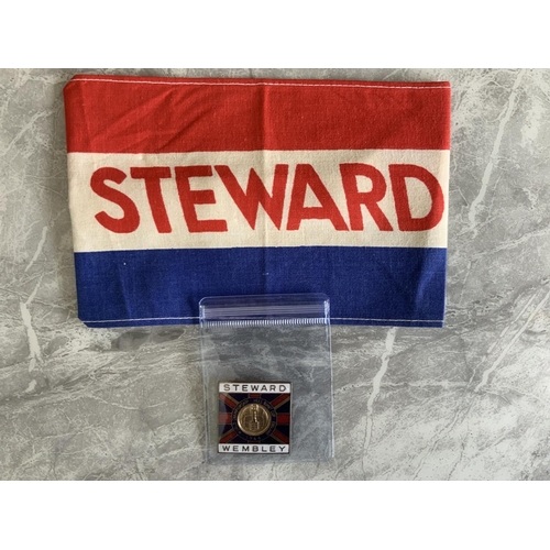 32 - 1966 Football World Cup Stewards Armband + Badge: Superb decorative large metal badge with World Cup... 