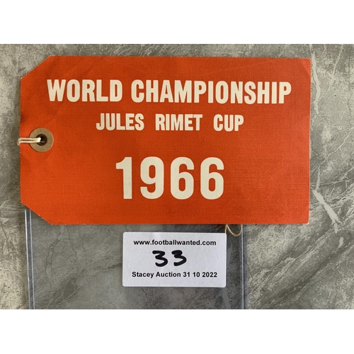 33 - 1966 World Cup Official Baggage Label: Very large unused label with strings still attached. One side... 