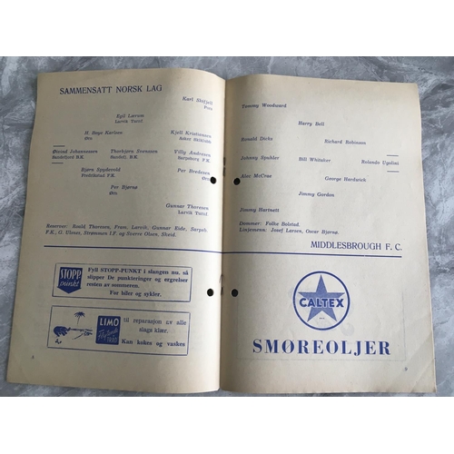 334 - 49/50 Sammensatt v Middlesbrough Football Programme: Played in Oslo on 24 5 1950. Norway Combined XI... 