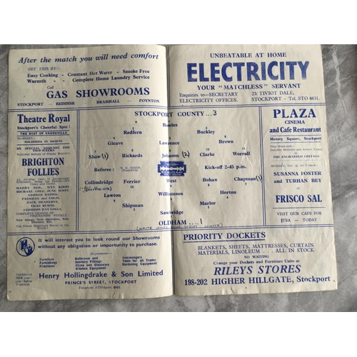 338 - 45/46 Stockport County v Oldham Football Programme: Good condition 4 pager with some writing to team... 