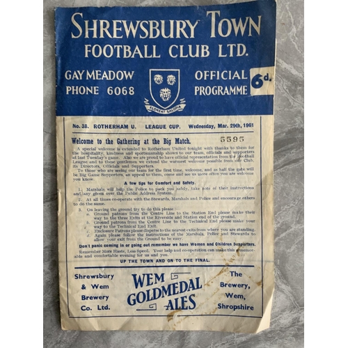 346 - 1961 League Cup Semi Final Football Programmes: Rotherham v Shrewsbury is fair/good with no team cha... 