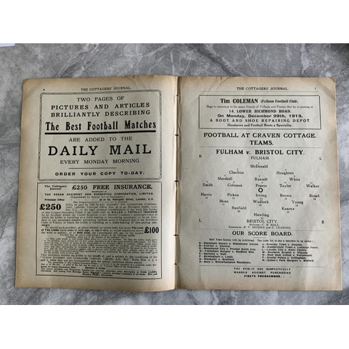 372 - 1913 - 1914 Fulham v Bristol Rovers Football Programme: First team league match with no team changes... 