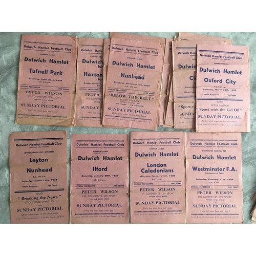 393 - 1930s Dulwich Hamlet Home Football Programme Collection: Thirty including 39/40 v Bromley 30 9 1939.... 