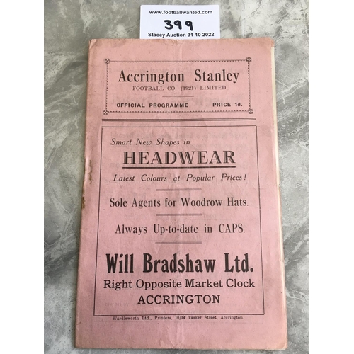 399 - 37/38 Accrington Stanley v Hartlepool Football Programme: Division 3 North match in good condition w... 