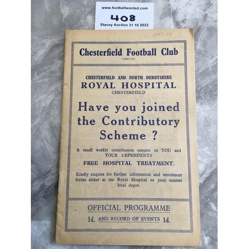 408 - 37/38 Chesterfield v Sheffield United Football Programme: 2nd Division match dated 19 3 1938. Very g... 