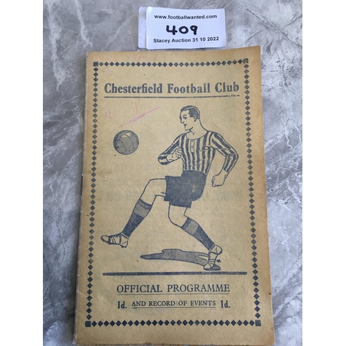 409 - 38/39 Chesterfield v Nottingham Forest Football Programme: 2nd Division match dated 17 12 1938. Good... 