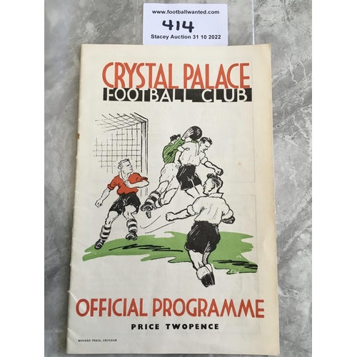 414 - 38/39 Crystal Palace v Walsall Football Programme: 3rd Division match dated 18 2 1939. Very good wit... 