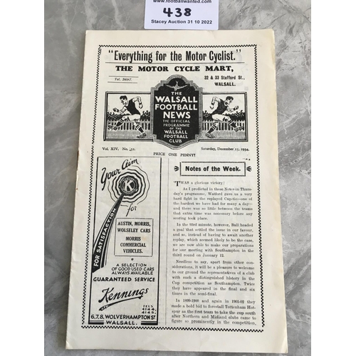 438 - 34/35 Walsall v Stockport County Football Programme: Very good 3rd Division League match with rusty ... 