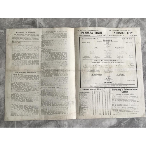 446 - 1935 England v Germany Football Programme: Played at Tottenham. Professionally repaired and now in f... 