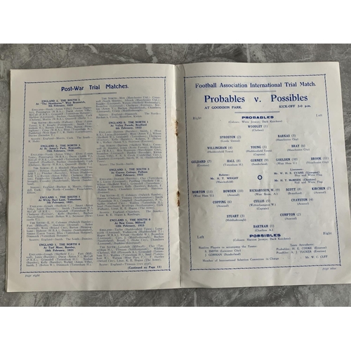 449 - 37/38 England Trial Football Programme: Played at Everton between Probables and Possibles. Good with... 