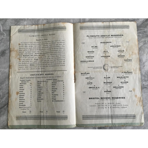 452 - 34/35 Plymouth Argyle Reserves v Bristol Rovers Football Programme: Fair condition Southern League m... 