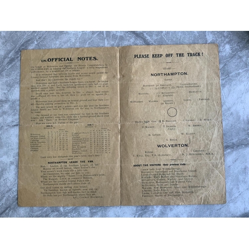 454 - 1908 - 1909 Wolverton Town v Northampton Town Football Programme: Good condition 4 pager with no tea... 