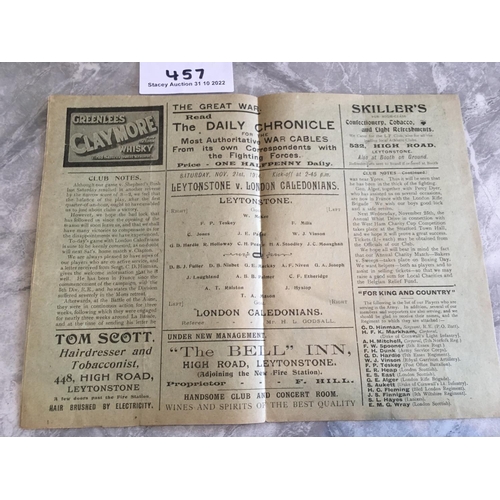 457 - 1914-1915 Leytonstone v London Caledonians Football Programme: Outbreak of war so we believe with th... 