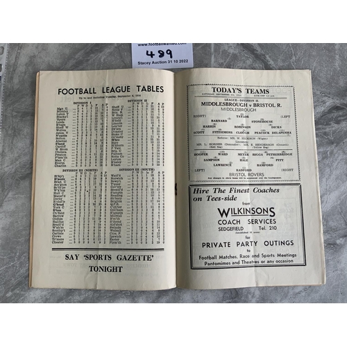 489 - 56/57 Middlesbrough v Bristol Rovers Football Ticket: Excellent condition as is accompanying program... 