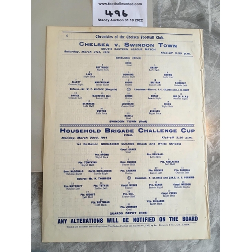 496 - 1913 - 1914 Chelsea Reserves v Swindon Town Football Programme: South Eastern League match dated 21 ... 