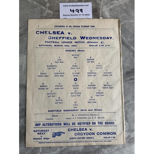 499 - 1907 - 1908 Chelsea v Sheffield Wednesday Football Programme: First division league match in good co... 