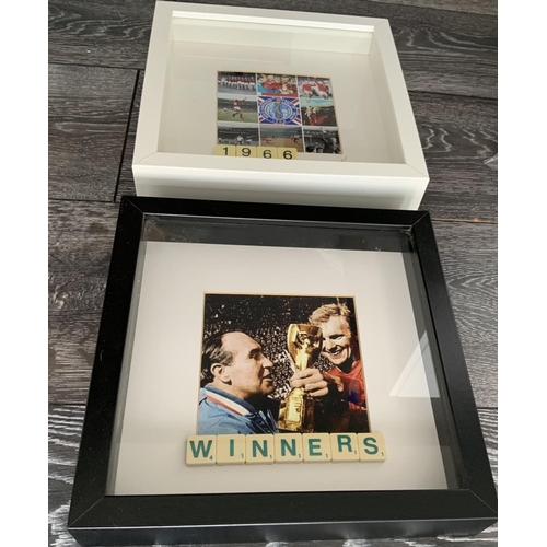 50 - 1966 England World Cup Framed Displays: Bobby Moore and Alf Ramsey pictured with the Jules Rimet tro... 