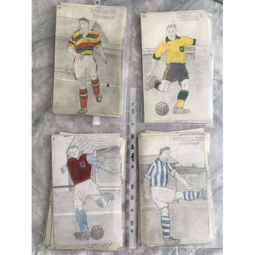 530 - 92 Football Clubs Player + Ground 53/54 Sketches: Incredible one off art drawn in 53/54 season depic... 