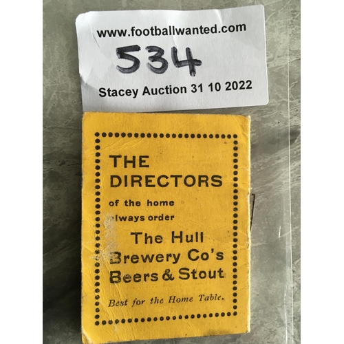 534 - 1914 - 1915 Hull City Football Fixture Booklet: Small card in Hull colours issued by the Hull Brewer... 