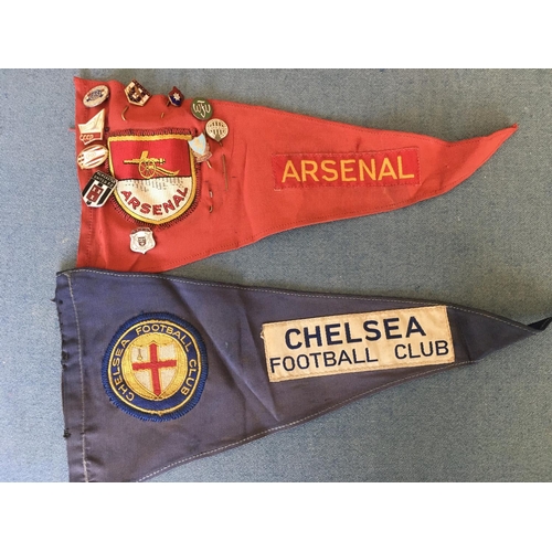 538 - Football Memorabilia Box: Pennants include 1965 West Ham ECWC, Handbooks for Arsenal 51/52 61/62, Fu... 