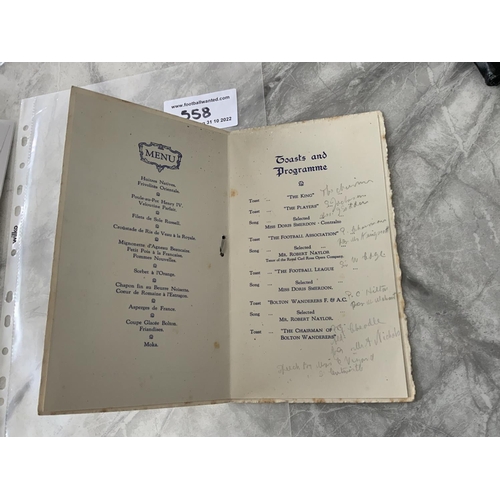 558 - 1929 FA Cup Final Football Menu: Bolton Wanderers menu the evening of the match after defeating Port... 