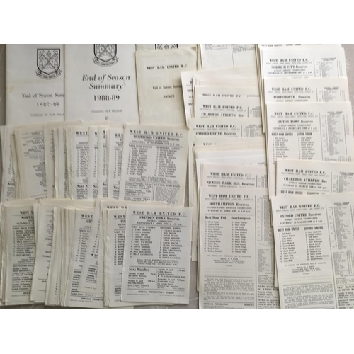 582 - West Ham Home Reserve Football Programmes: Excellent condition unwritten single sheets from the 70s ... 