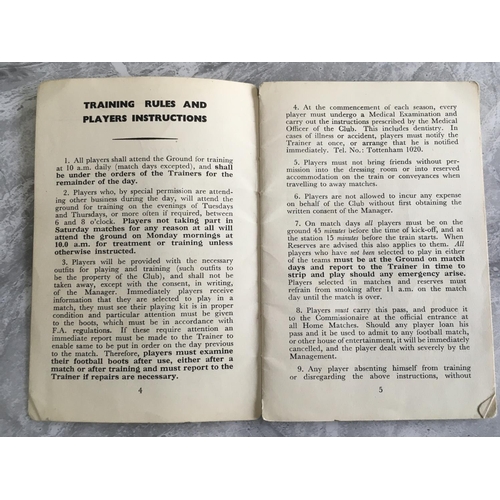 657 - 50/51 Tottenham Football Training Rules + Instructions: Former property of Tommy Harmer who won the ... 